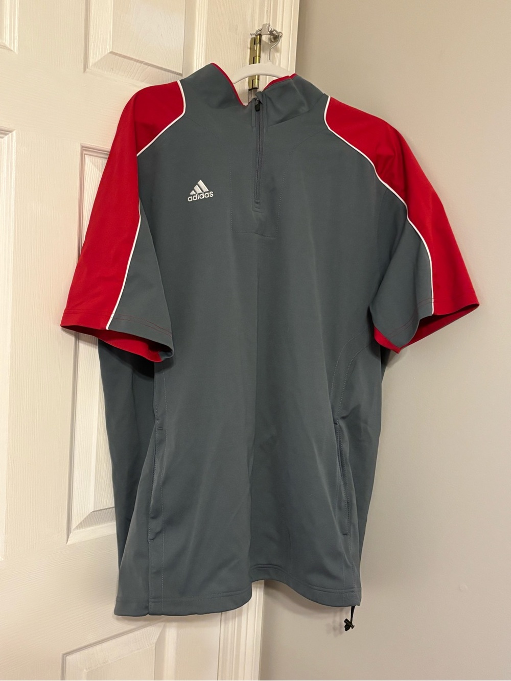 adidas Gray Pullover with Red Accents - Short Sleeve Quarter-Zip Size XL